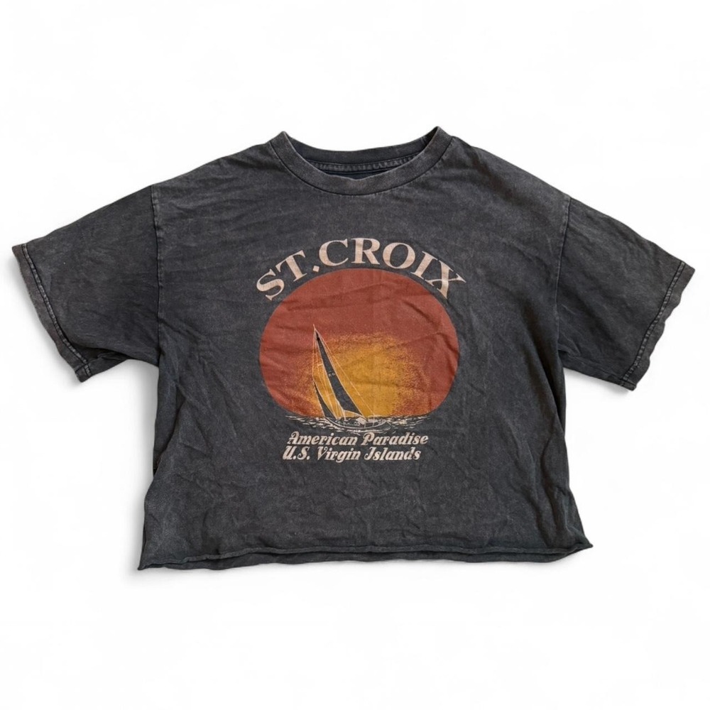 Brandy Melville St. Croix Black Graphic Crop Tee